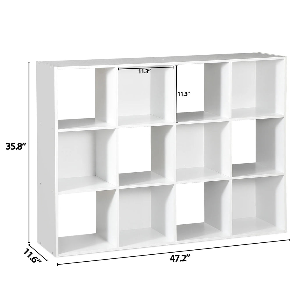 White 12 Cube Wood Storage Organizer A7033