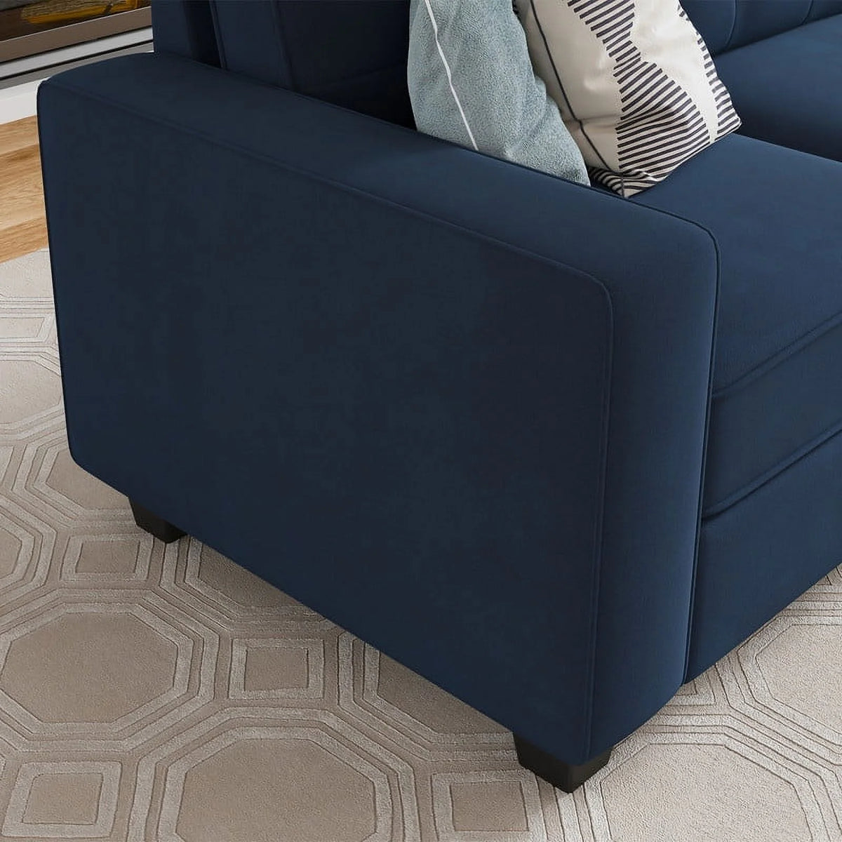 Dark Blue U-Shaped Sectional Sofa with Reversible Chaises and Storage Ottomans J483353
