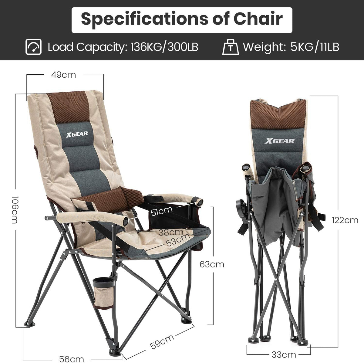 Folding Camp Chair with Lumbar Support P905