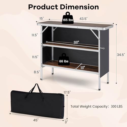 Brown Portable Bar Table with Carrying Bag O4928