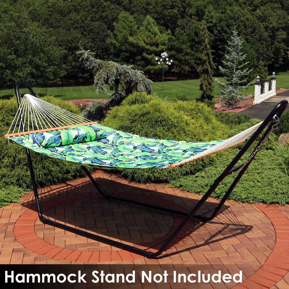 Quilted Printed Fabric 2-Person Hammock and Pillow with S Hooks and Hanging Chains I779025