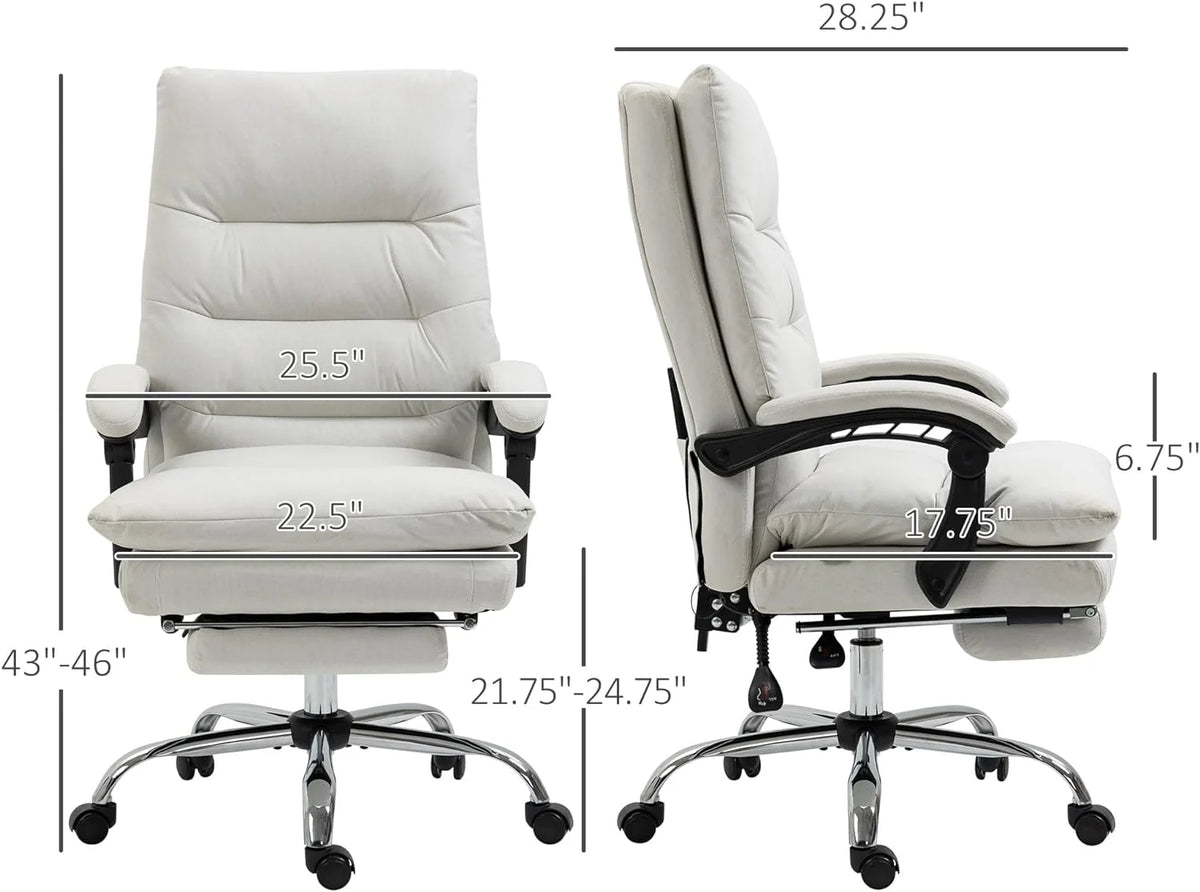 Cream White Microfibre Heated Reclining Massage Office Chair with Footrest P4835