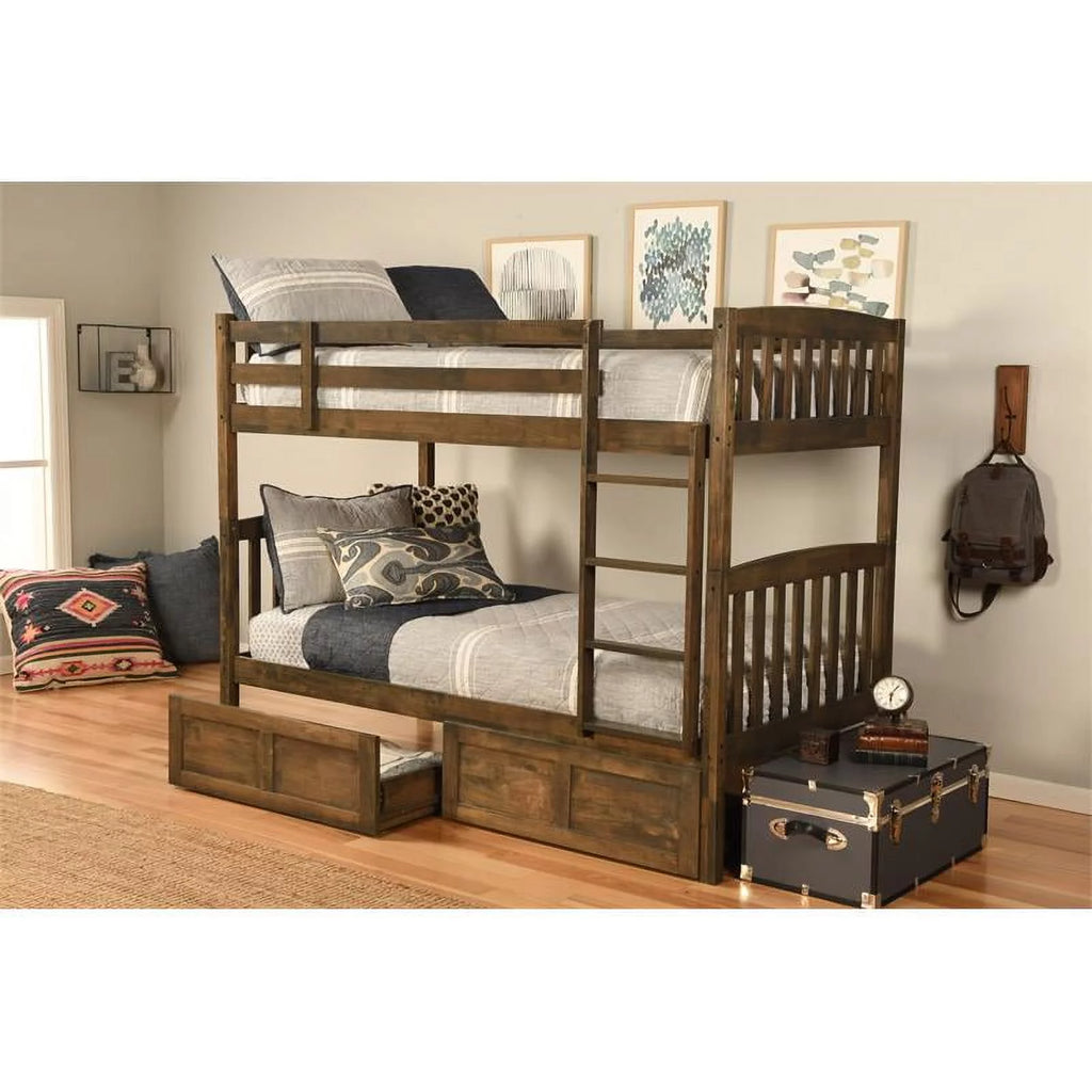 Twin Wood Bunk Bed with Storage Drawers I304129