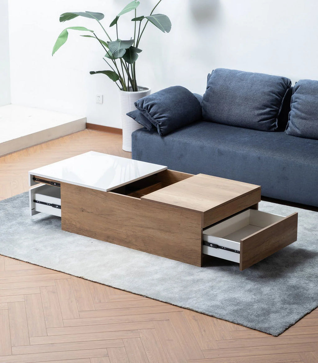 27.50 Inch Light Brown Wood Coffee Table with 2 Drawers K4373
