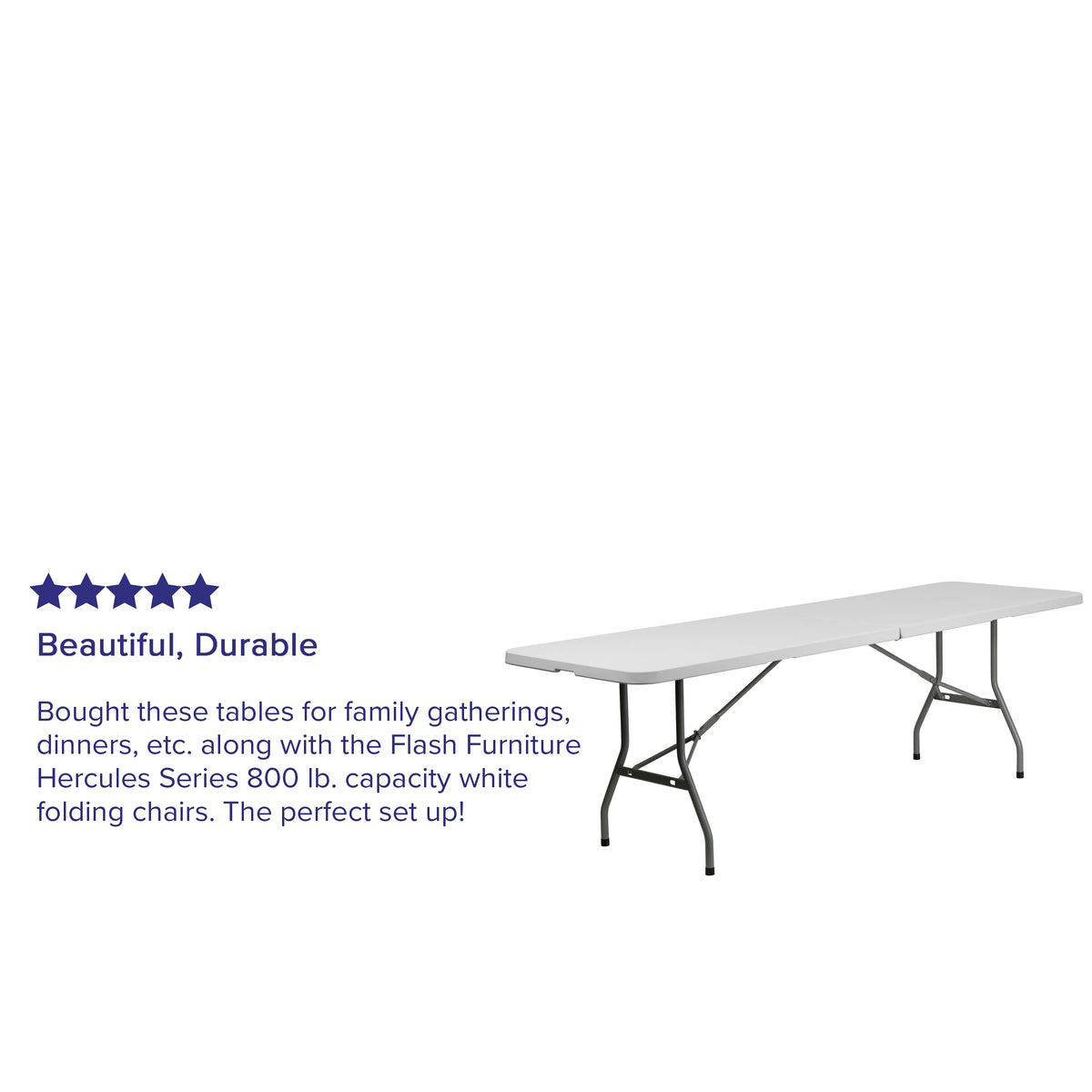 8-Foot Bi-Fold Granite White Plastic Folding Table with Carrying Handle I846