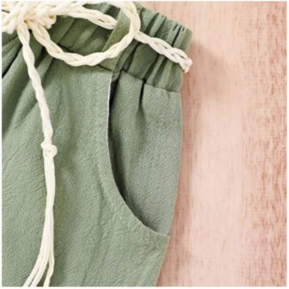 2pcs Set Linen Shorts Outfits with Belt D741597