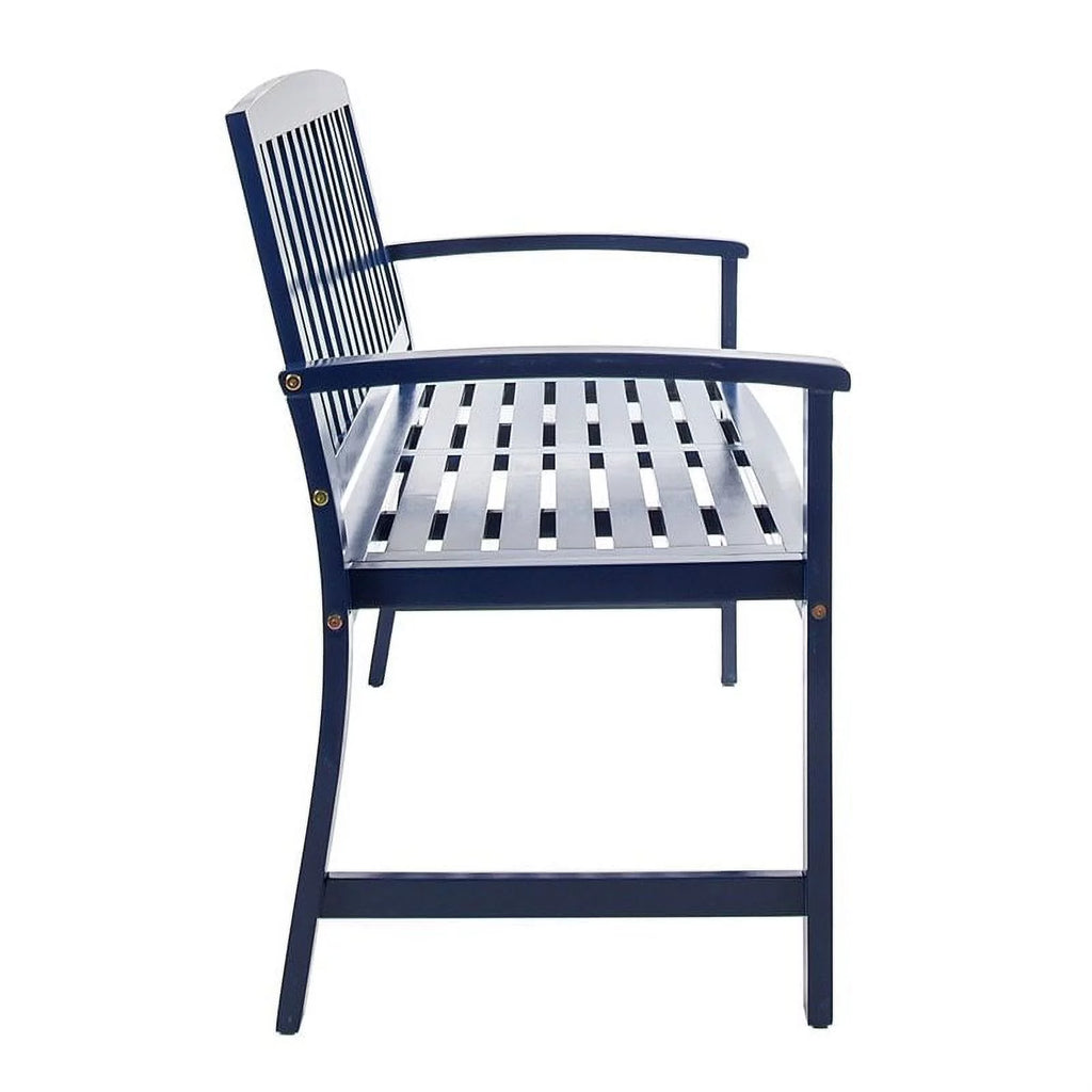 Navy Blue Acacia Wood Outdoor Bench U440816