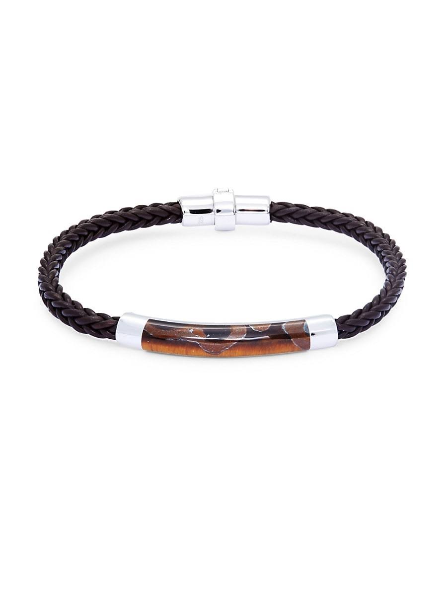 Sterling Silver Leather Braided Bracelet F355218