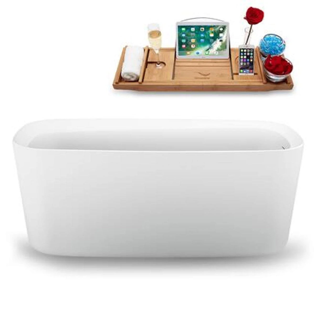 Freestanding Tub and Tray with Internal Drain in White O897