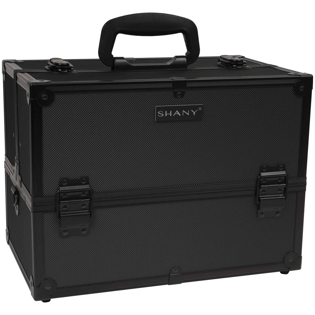 Black Makeup Train Case with Shoulder Strap and Locks T5174