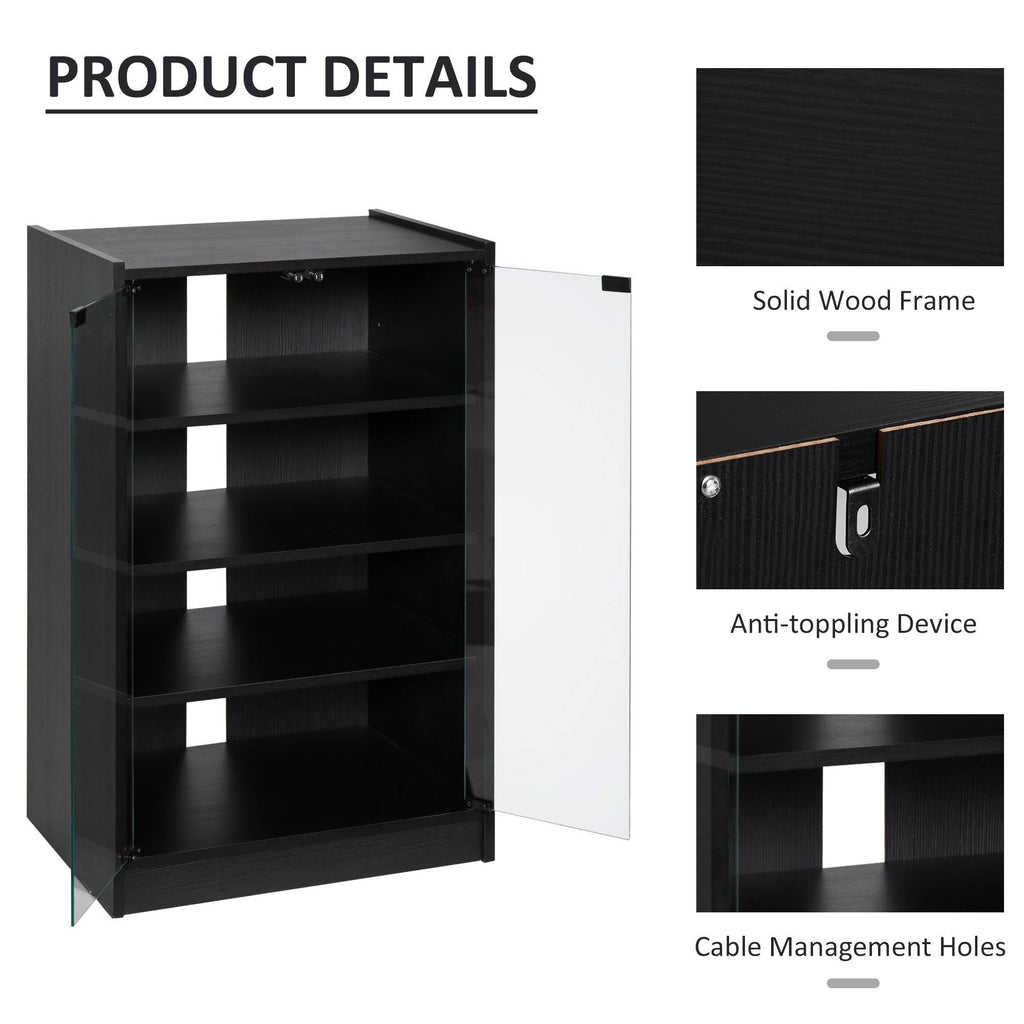 5-Tier Media Stand Cabinet with Tempered Glass Doors, Black R1014