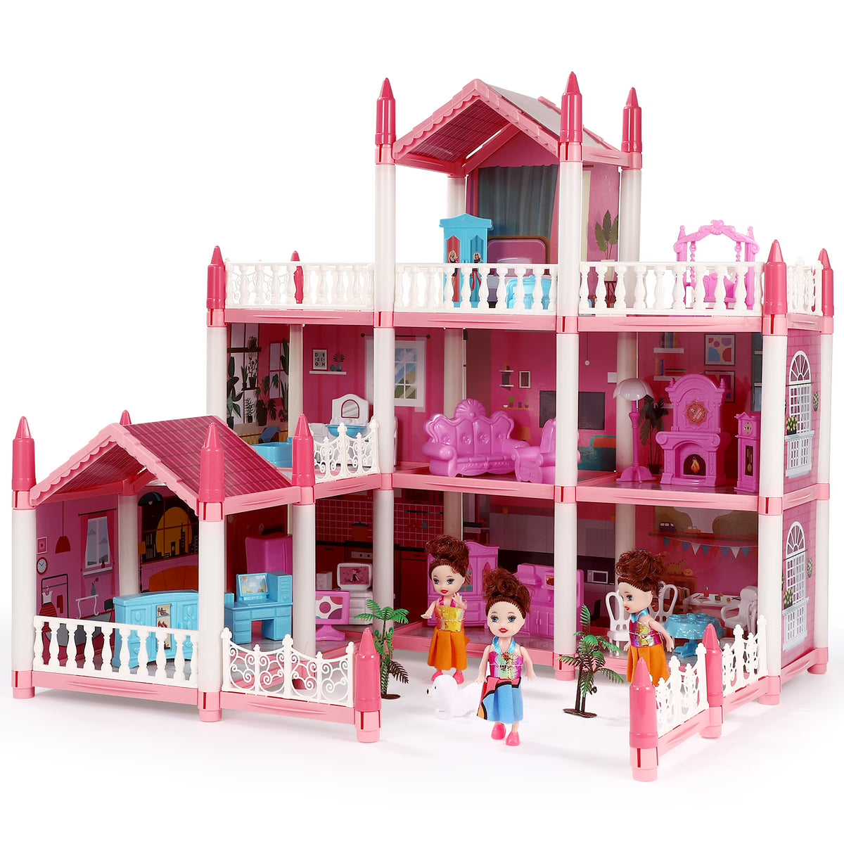 3 Stories 9 Rooms Doll House with Furniture Accessories W84361