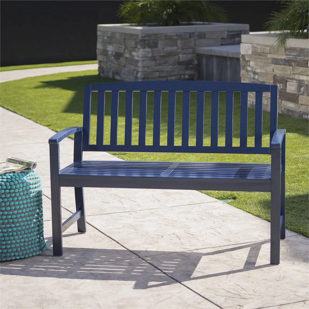 Navy Blue Acacia Wood Outdoor Bench U440816
