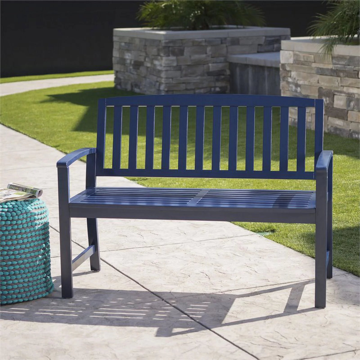 Navy Blue Acacia Wood Outdoor Bench U440816