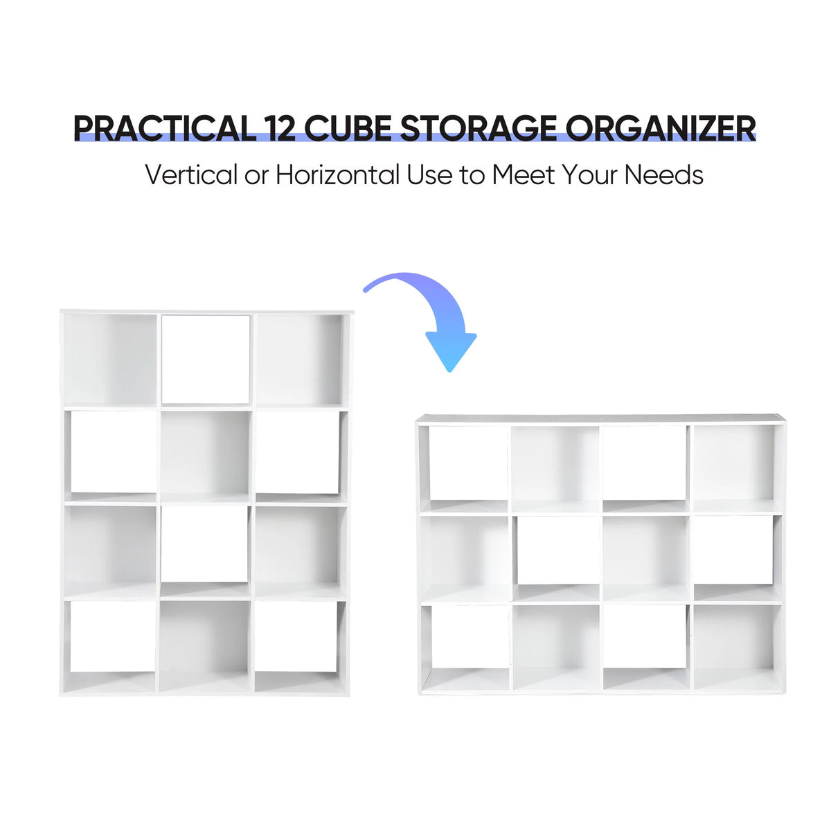 White 12 Cube Wood Storage Organizer A7033