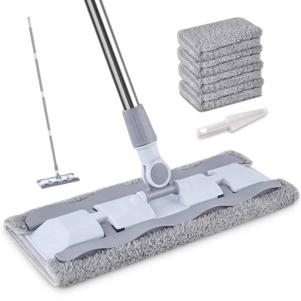 Microfiber Hardwood Floor Mop with 4 Washable Pads, 360 Rotation Flat Mop with Stainless Steel Handle W70803