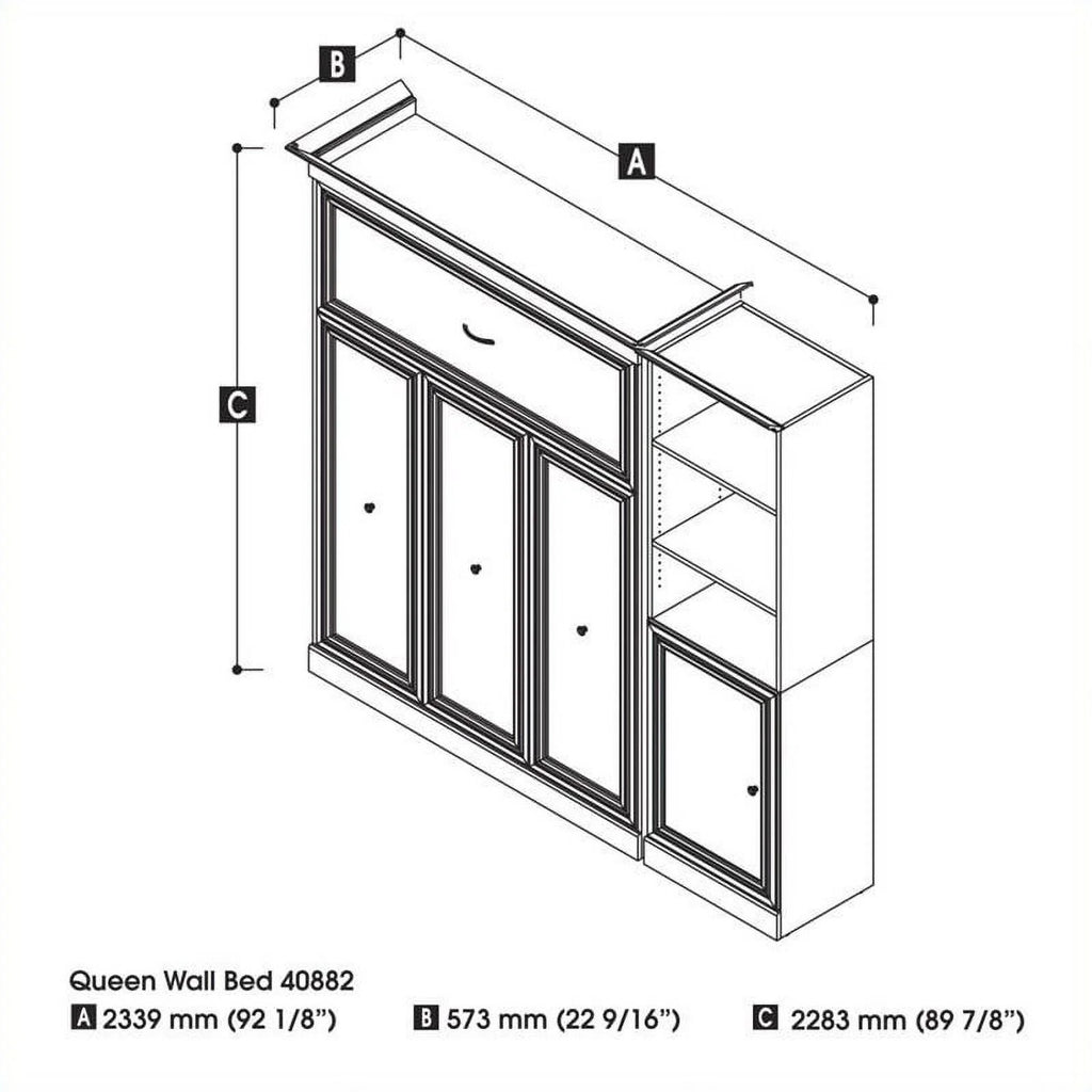 Queen Murphy Bed and Organizer with Doors in White Q16110