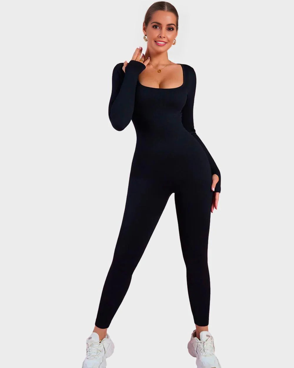 Long Sleeve Square Neck Full Body Shaper Jumpsuit J7635