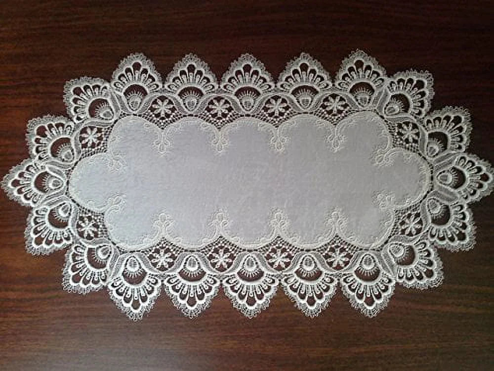 Antique White European Lace Table Runner 34 x 15 inches D162