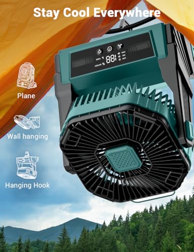 Portable Camping Fan with Lights, 20000mAh Rechargeable Battery, 3 Speeds, Black W8114