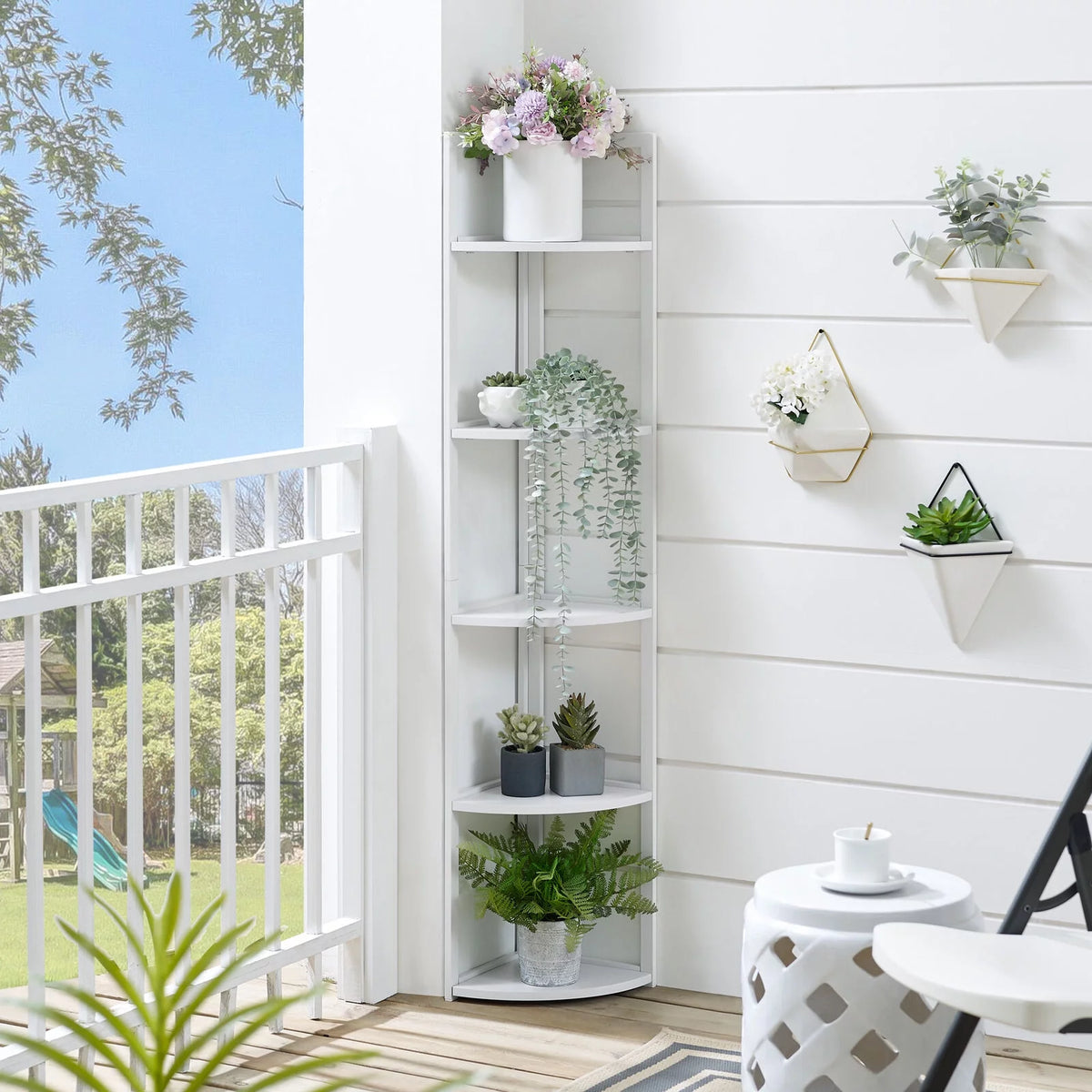 5 Tier White Corner Bookcase Shelf Q464697
