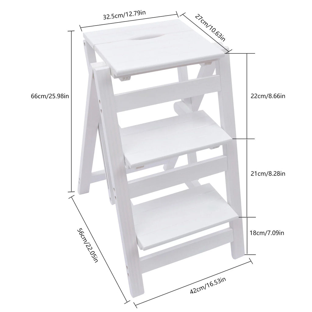 Folding Wooden Step Stool Anti-Slip White K8989