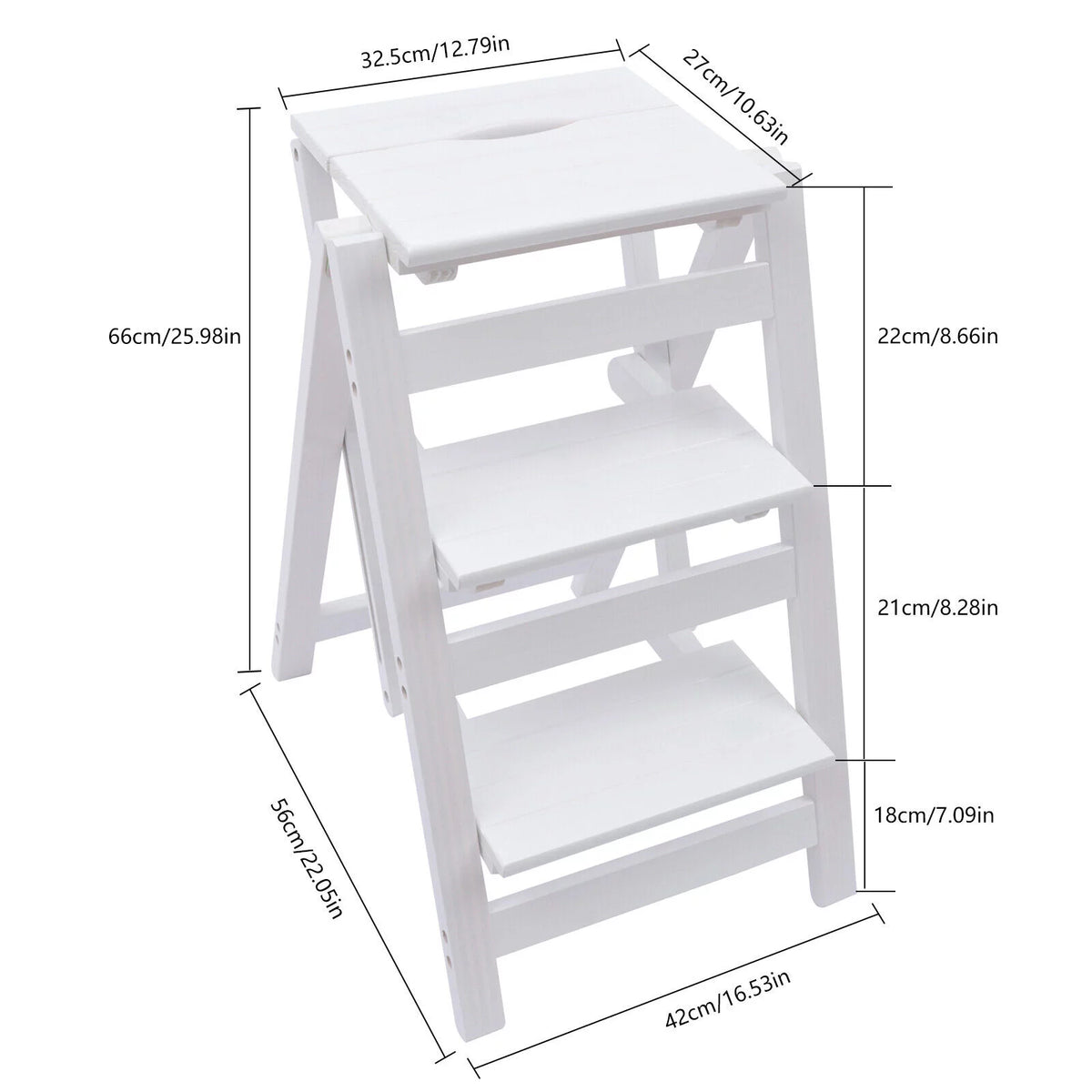 Folding Wooden Step Stool Anti-Slip White K8989