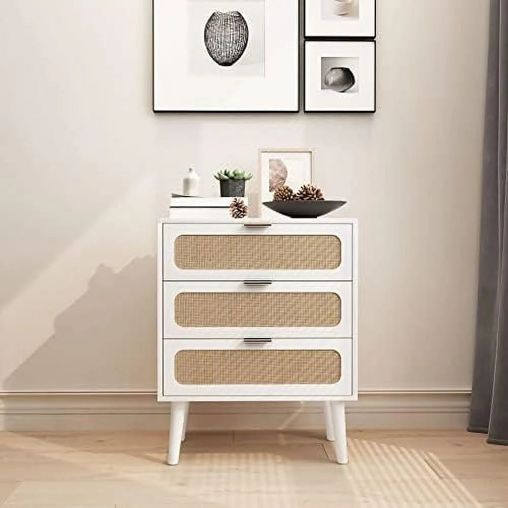 White 3 Drawer Wood Nightstand Dresser F69573