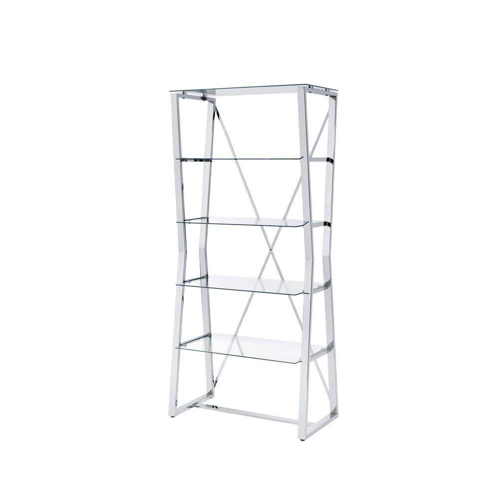 70 in. Chrome Steel 5-Shelf Grey Bookcase L147