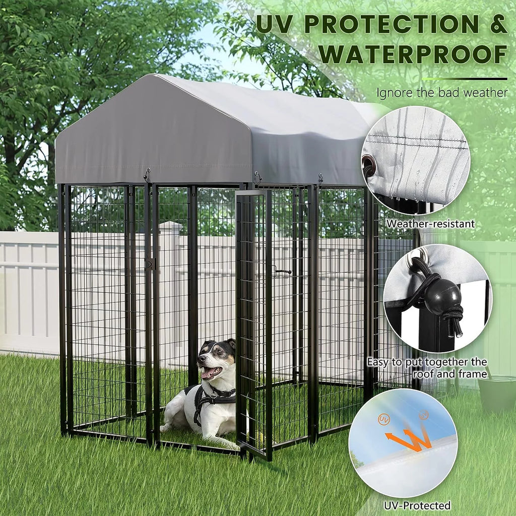 8x4x6ft Heavy Duty Welded Wire Outdoor Dog Kennel with Roof Y7338