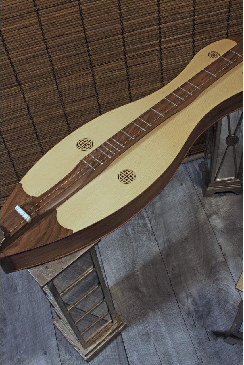 Mountain Dulcimer 4-String Vaulted Spruce Knotwork Walnut with Gig Bag Case and Replacement Strings L9708