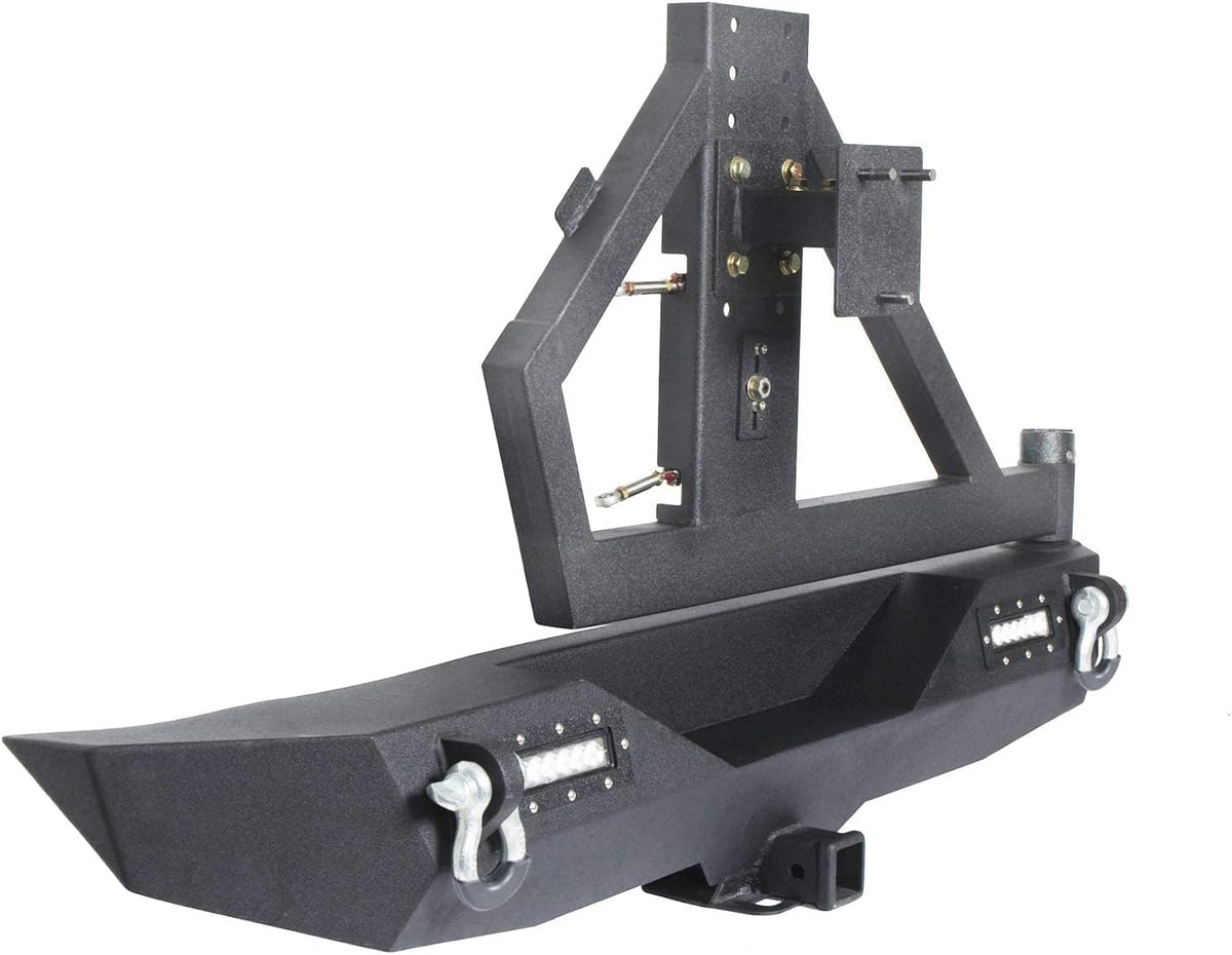Front and Rear Bumpers with Tire Carrier & LED Light Bar & Hitch Receiver X16633