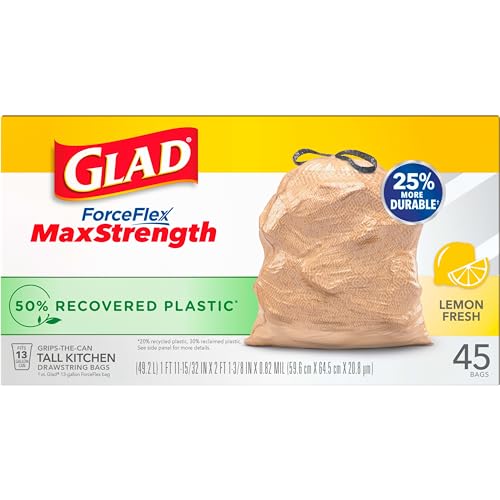 45 Count 13 Gallon Tall Kitchen Drawstring Garbage Bags F278
