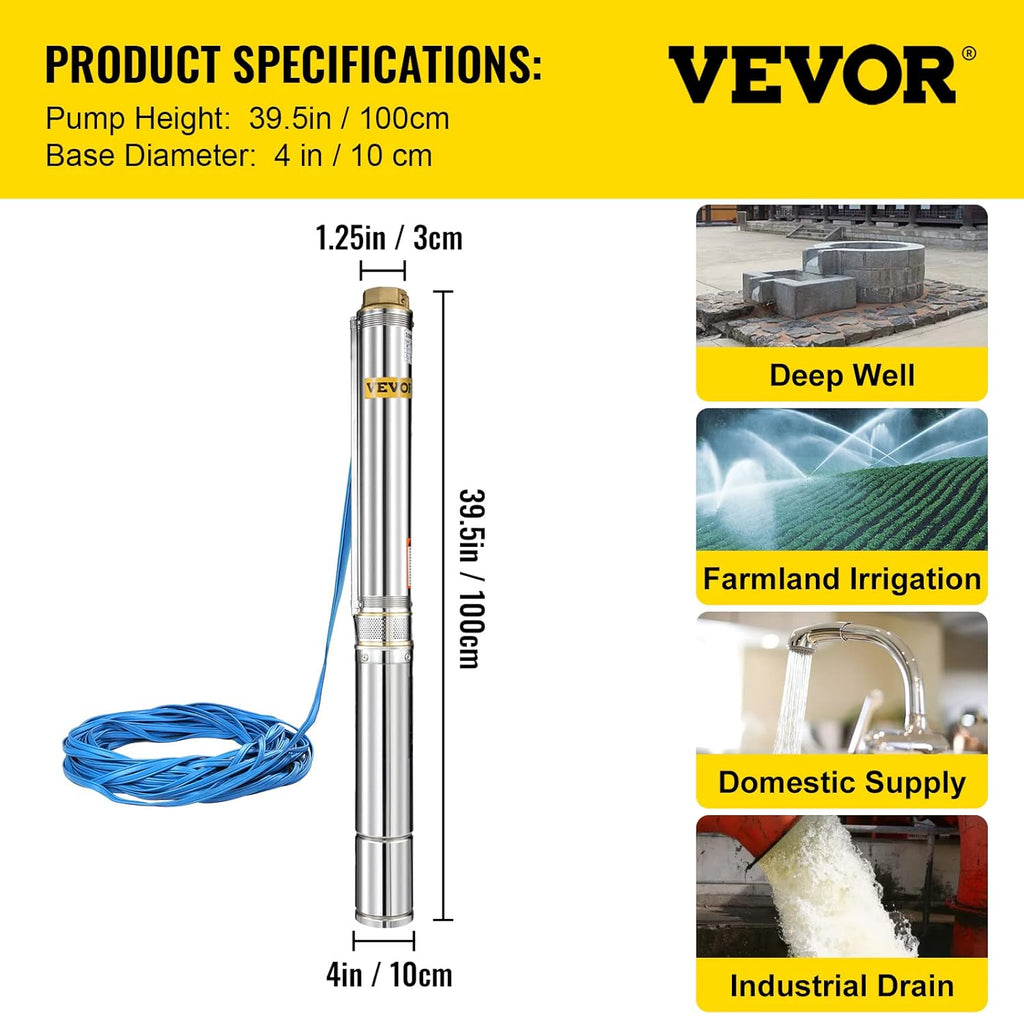 1.5 HP 220V Stainless Steel Submersible Well Pump N316645