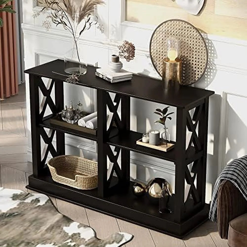 Black 3 Tier Wood Console Table L734