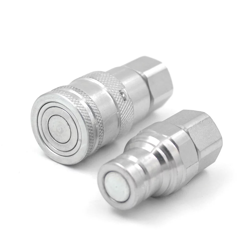 1/2" NPT Flat Face Hydraulic Quick Connect Couplers Set with Dust Caps B83664