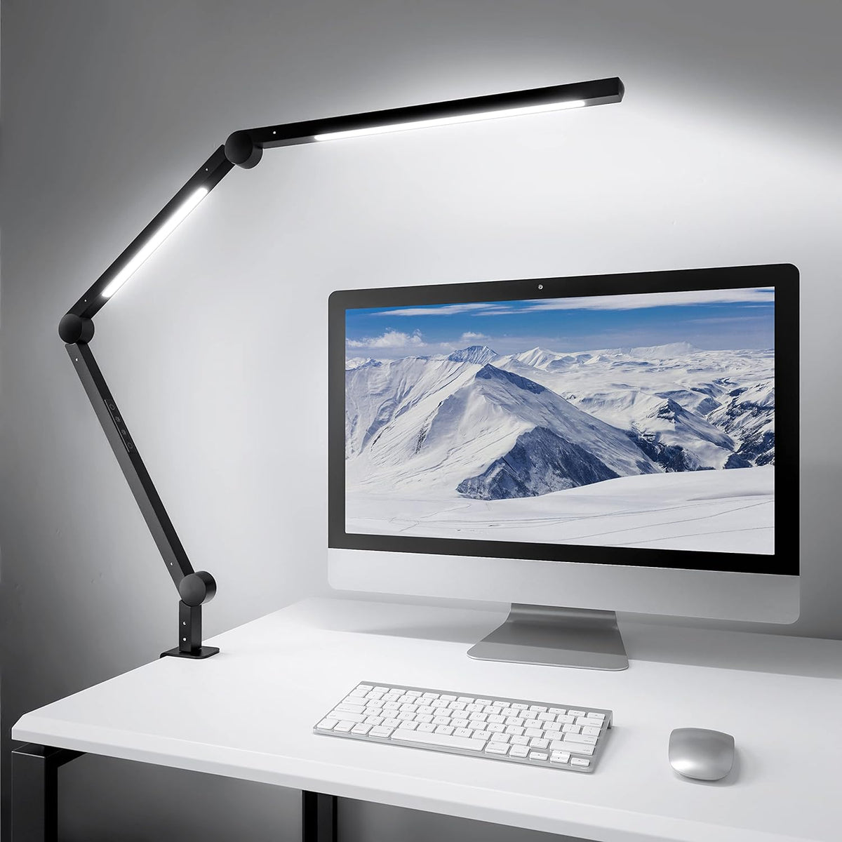 LED Desk Lamp with Swing Arm Clamp, Dimmable 4 Color Modes D7257