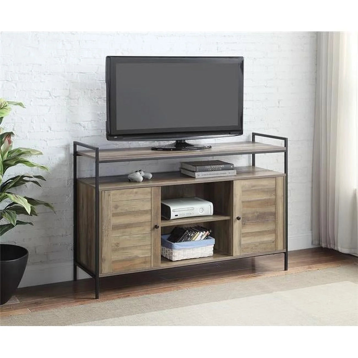 Rustic Oak & Black TV Stand U13015