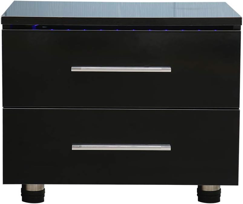 White High Gloss LED Bedside Table with 2 Drawers S4454