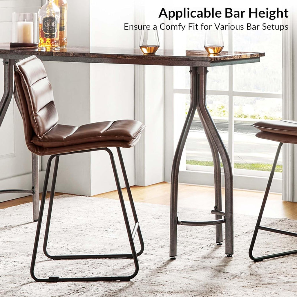 Faux Leather Bar Stools Set Of 4 With Metal Base & Footrest, Armless Bar Chairs Q28818