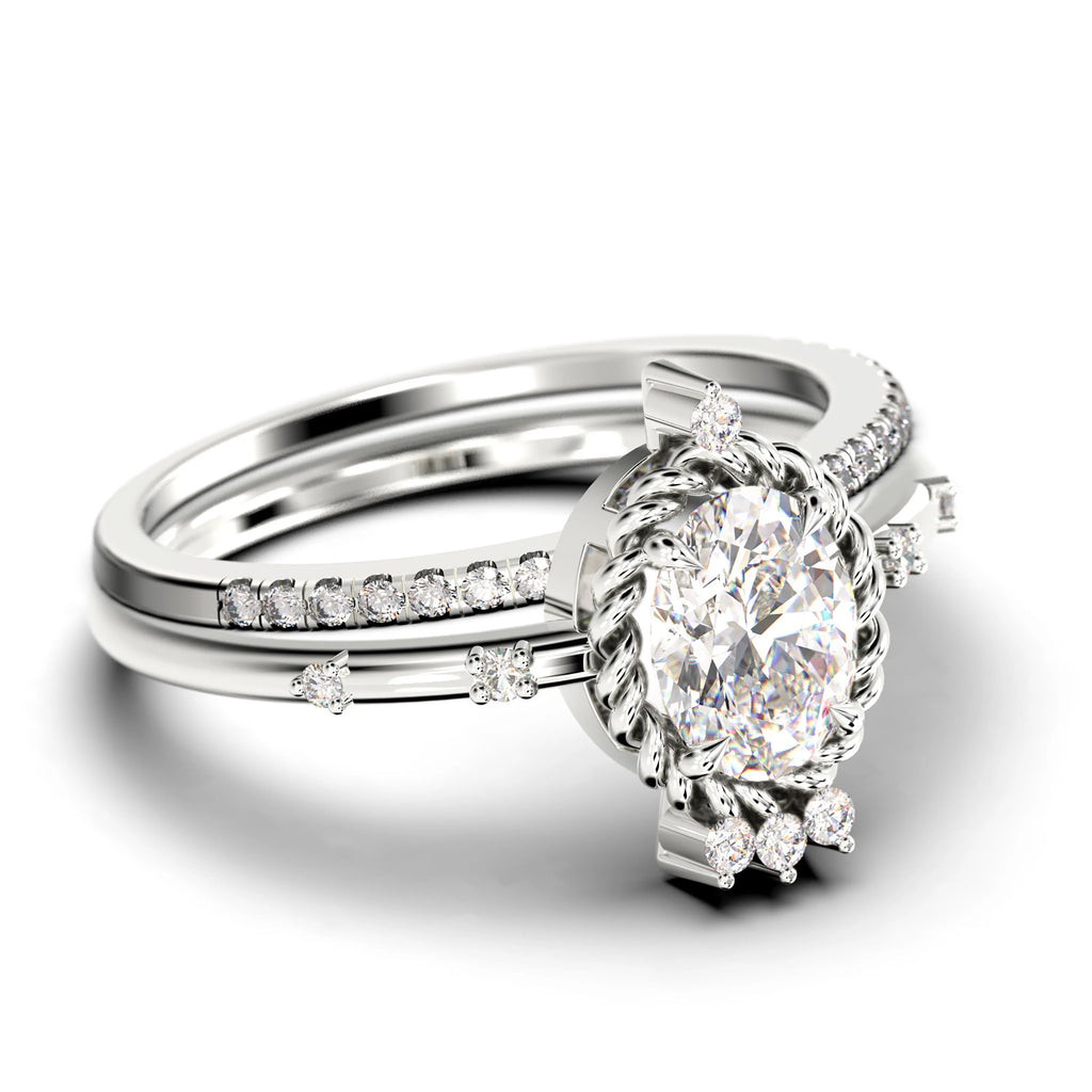 2.00 Carat Oval Cut Moissanite Engagement Ring in 925 Sterling Silver with 18k White Gold Plating K8795