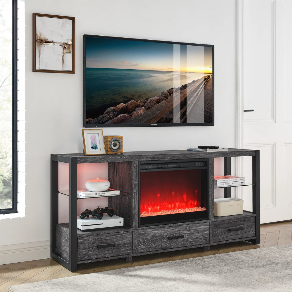 60 Inch Electric Fireplace Media TV Stand with LED Lights Z1639