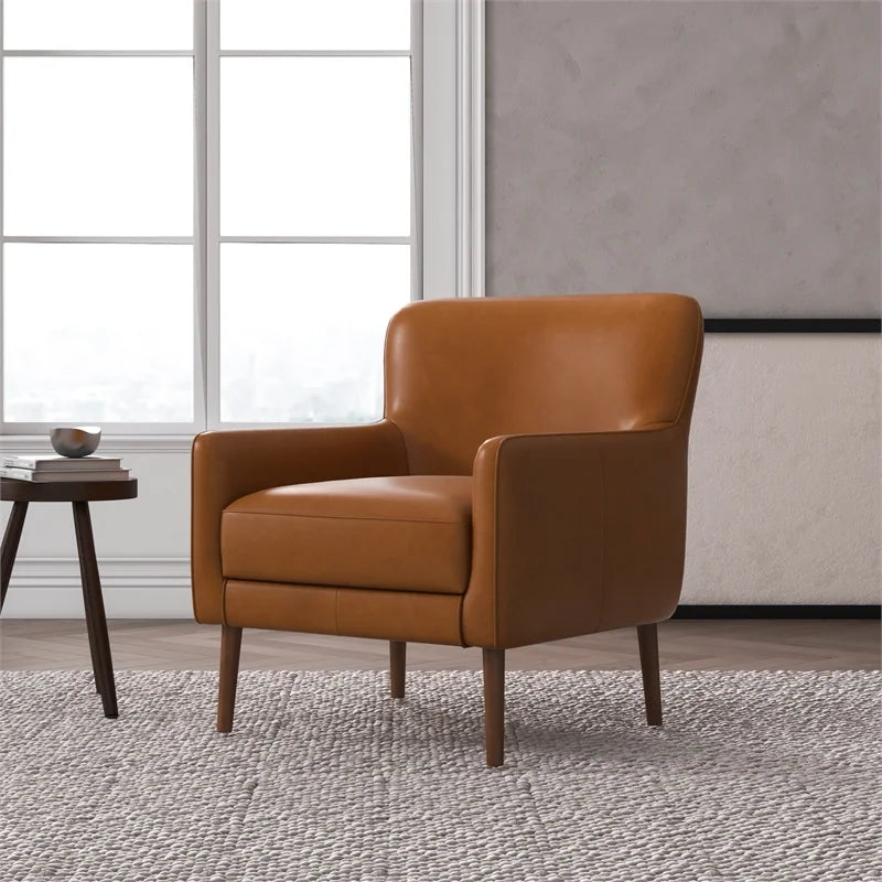 Tan Leather Tufted Accent Armchair Y17350