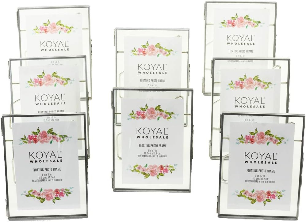 8-Pack Pressed Glass Floating Photo Frames 5 x 7 with Gold Stands X7827
