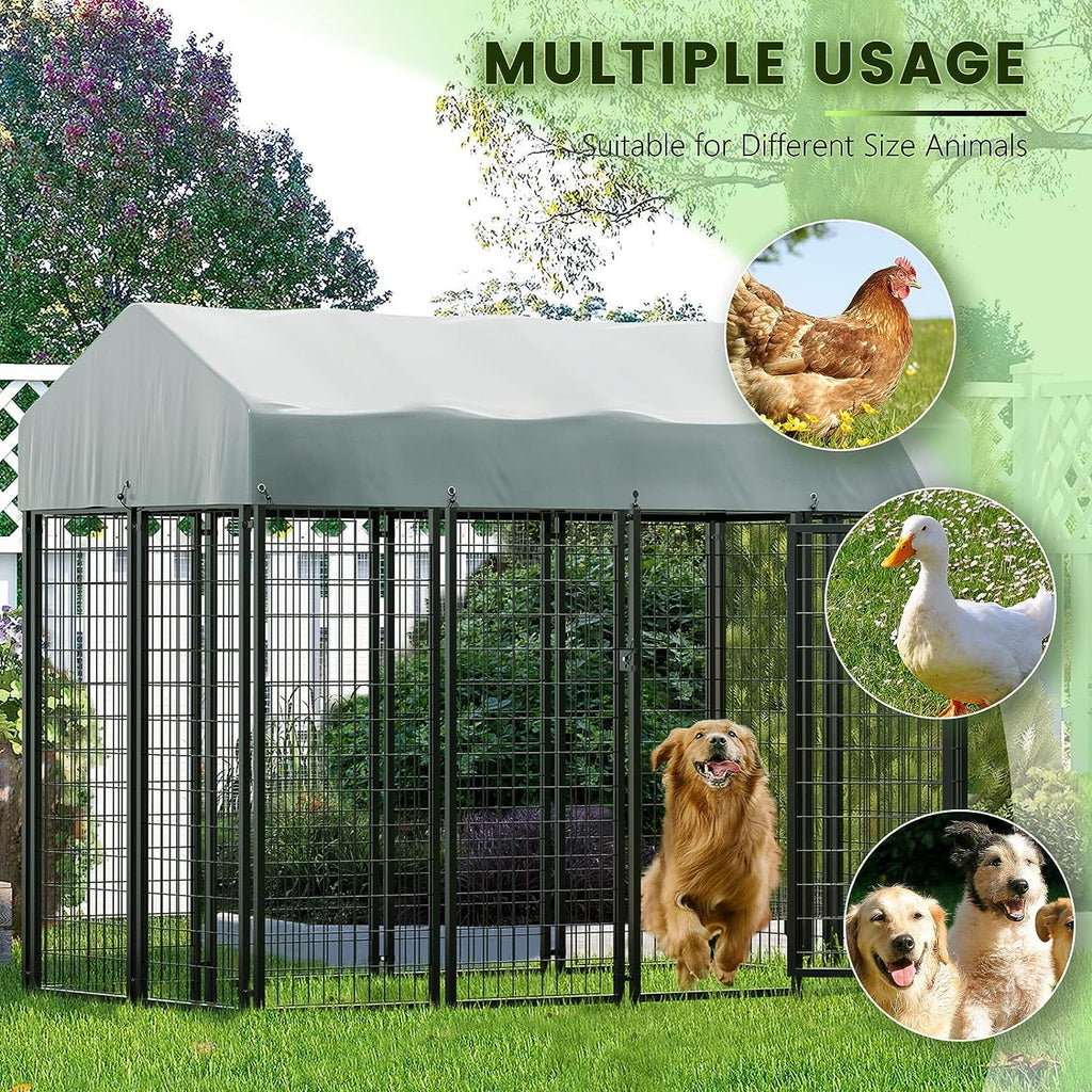 8x4x6ft Heavy Duty Welded Wire Outdoor Dog Kennel with Roof Y7338