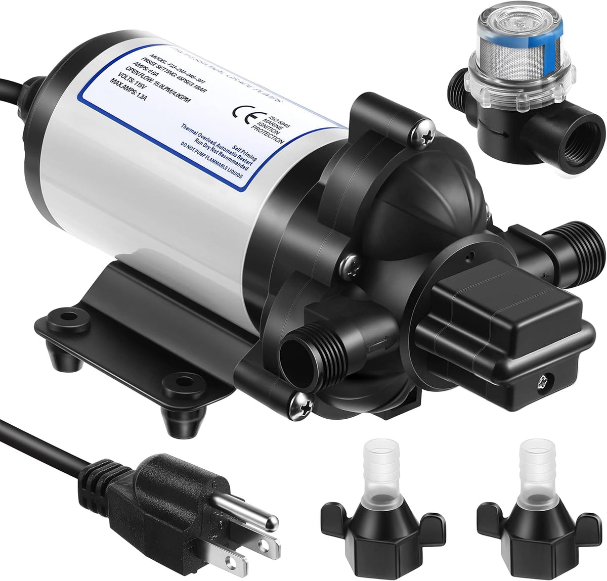 Self Priming Diaphragm Pump 115V 4 Gpm 45 Psi with Power Plug K603