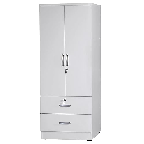 White 2-Door Wardrobe Armoire with 2-Drawers R3393