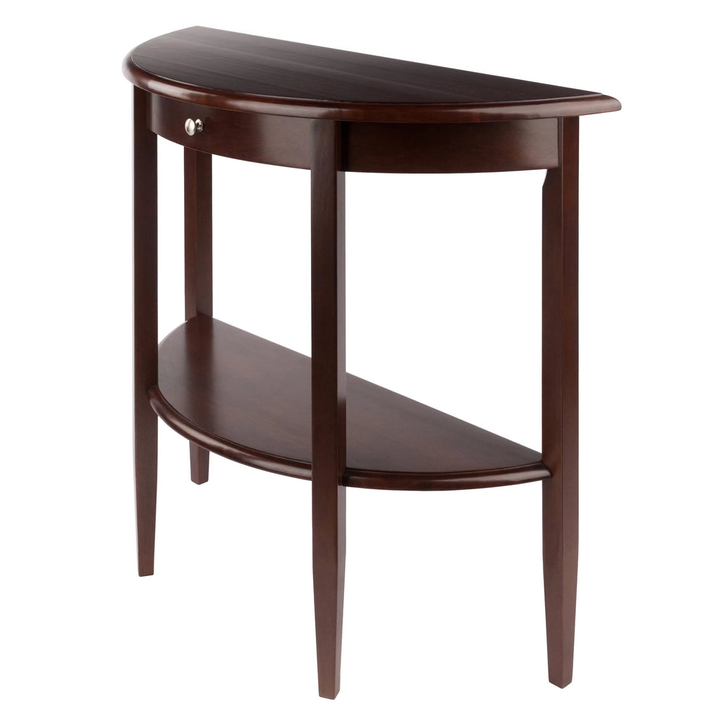 Walnut Half Moon Console Table with Drawer and Shelf E751
