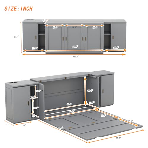 Murphy Bed with Storage Shelves and Drawers V499701