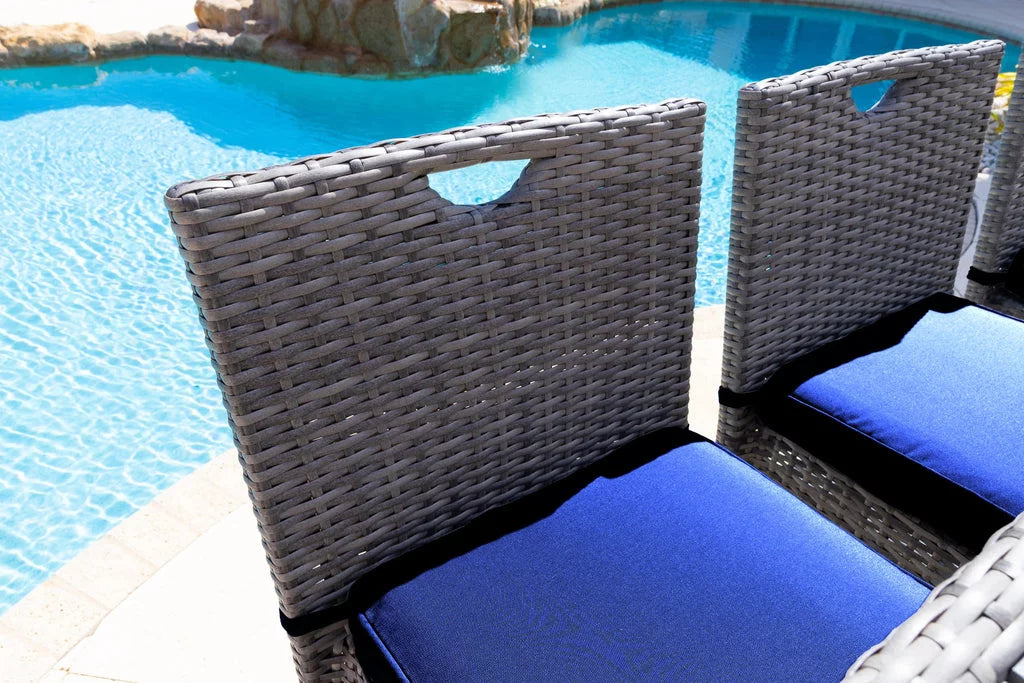 7-Piece Gray Resin Wicker Outdoor Patio Bar Set with Bar Table and Six Bar Chairs O8518